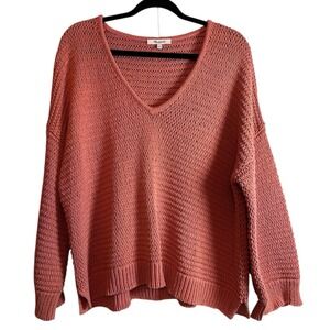 Madewell Coral Breezeway Pullover V-Neck  Long Sleeve Sweater Size Large
